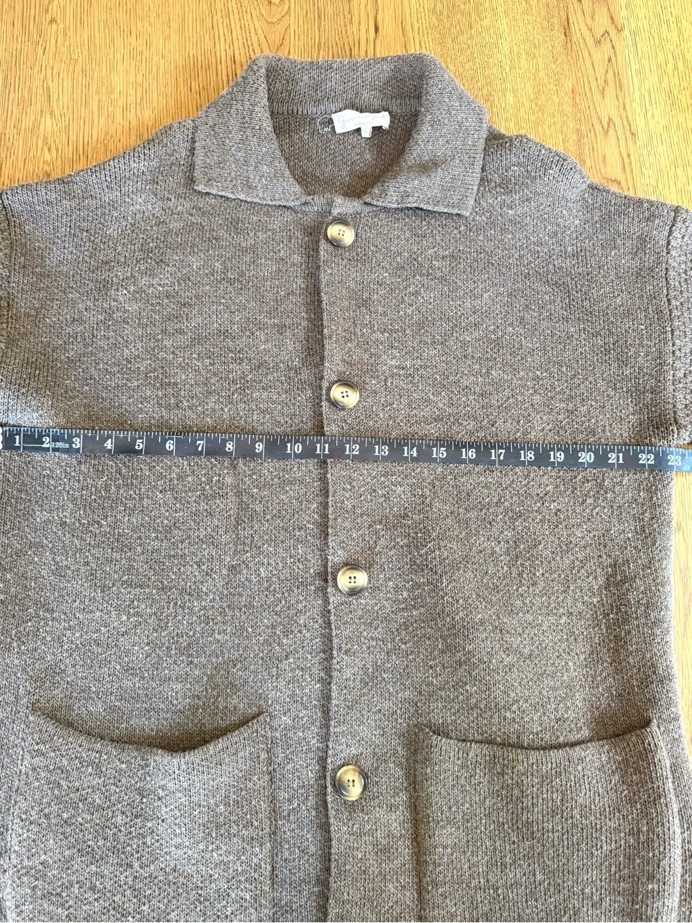 Giovanna Tricot Italy Wool Blend Long Cardigan Taupe Sz XL Pockets Buttons - Picture 2 of 12